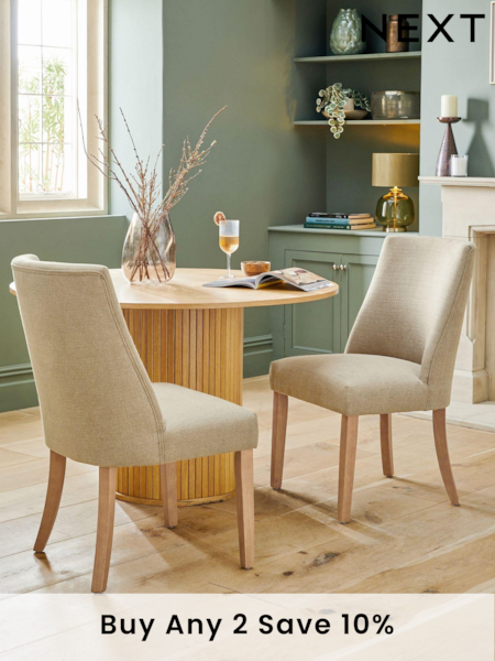 Set of 2 Soft Linen Look Light Natural Wolton Collection Luxe Dining Chairs (N31157) | £310