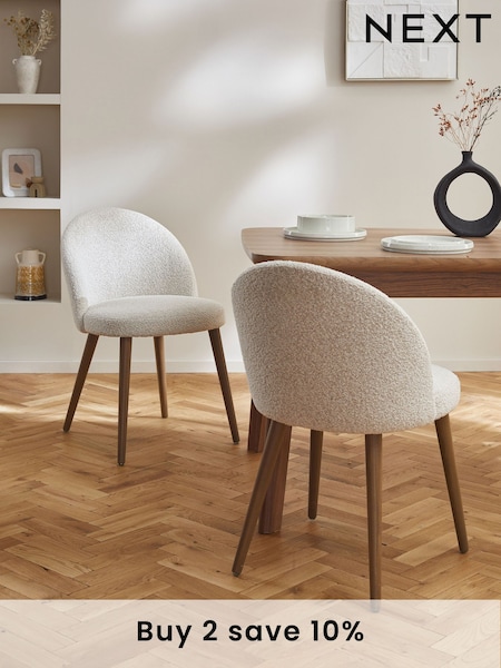 Set of 2 Casual Boucle Light Natural Newman Dark Wood Leg Dining Chairs (N31159) | £240