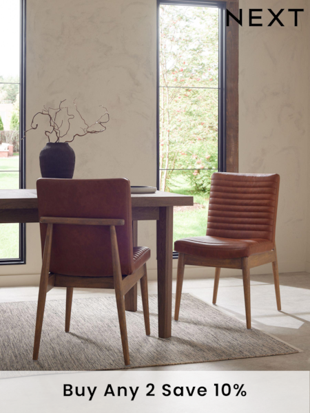 Set of 2 Distressed Faux Leather Tan Brown Atlas Dark Wood Leg Dining Chairs (N31162) | £360