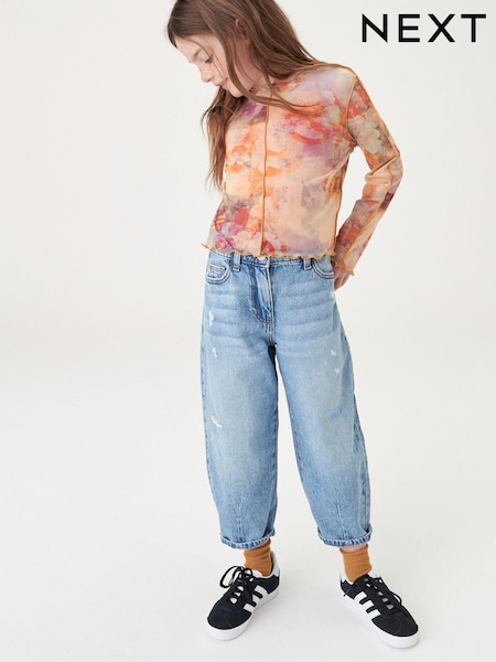 Mid Blue Denim 100% Cotton Barrel Jeans (3-16yrs) (N31184) | £16 - £21
