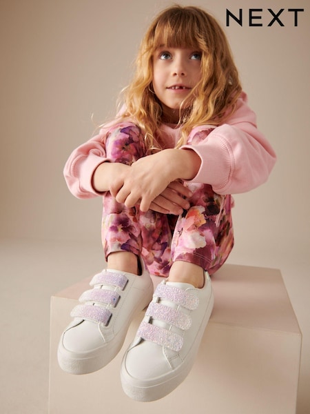 White Glitter Touch Fastening Trainers (N31324) | £21 - £28