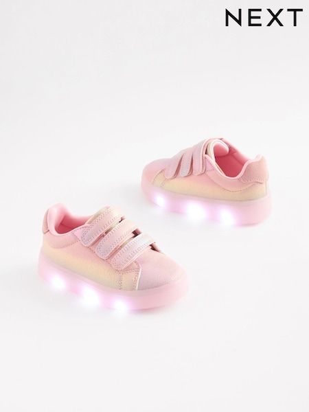 Pink Rainbow Shimmer Touch Fasten Light-Up Trainers (N31781) | £24 - £27