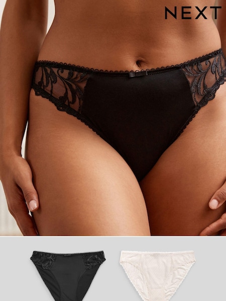 Black/Cream Embroidered Knickers 2 Pack (N31823) | £12