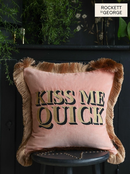 Rockett St George Kiss Me Quick Velvet Fringe Feather Filled Cushion (N32249) | £45