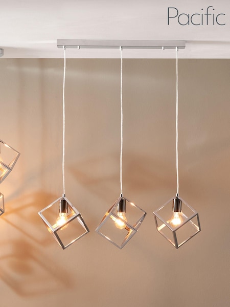Pacific Silver Alessio Shiny Nickel Metal Three Cube Pendant Ceiling Light (N32756) | £125