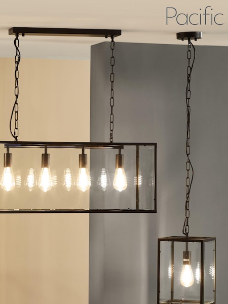 Pacific Black Llewellyn Matt Metal and Glass Pendant Ceiling Light (N32758) | £125