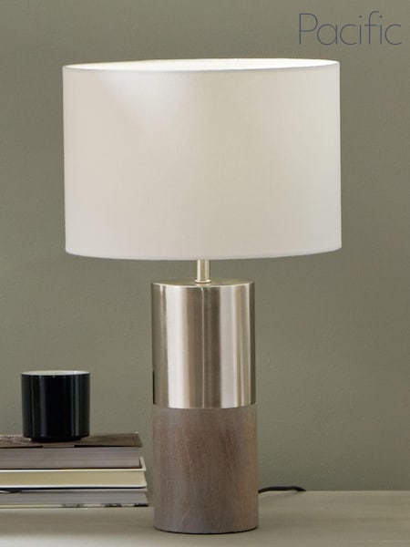 Pacific Silver Etosha Grey Wood and Metal Table Lamp (N32776) | £150