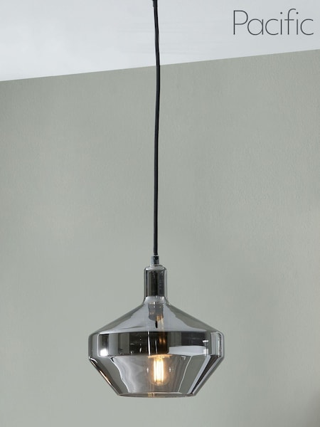 Pacific Grey Jaxon Shiny Smoked Glass Domed Pendant Ceiling Light (N32791) | £70