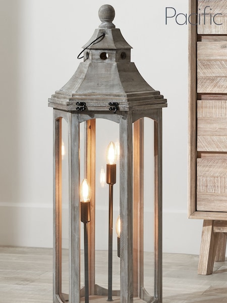 Pacific Grey Adaline Antique Wood Lantern Floor Lamp (N32794) | £175