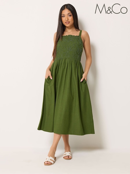 Green - M&co Petite Linen Blend Cornelli Dress