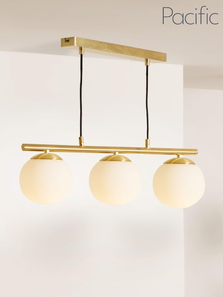 Pacific Asterope 3 White Orb and Gold Metal Pendant Ceiling Light (N33037) | £150