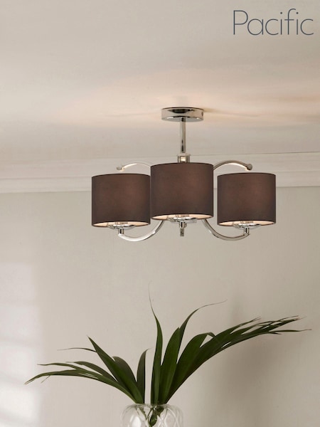 Pacific Silver Metal Arcadia 3 Arm Semi Flush Pendant Light (N33066) | £125