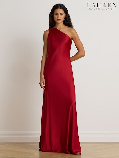Red - Lauren Ralph Lauren Kalexis Hammered Satin One Shoulder Gown