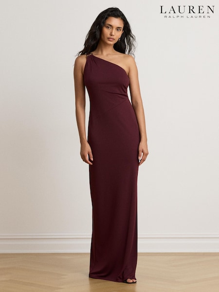 Red - Lauren Ralph Lauren Jersey One Shoulder Gown With Hardware Detail
