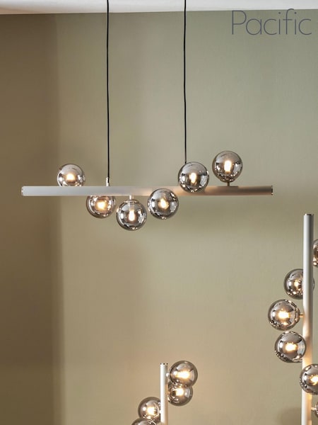 Pacific Blair Smoke Glass Ball and Grey Metal Bar Pendant Ceiling Light (N33355) | £100