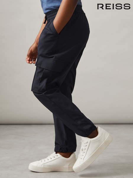 Reiss Navy Lucian 9-14 yrs Technical Drawstring Cuffed Cargo Trousers (N33385) | £36