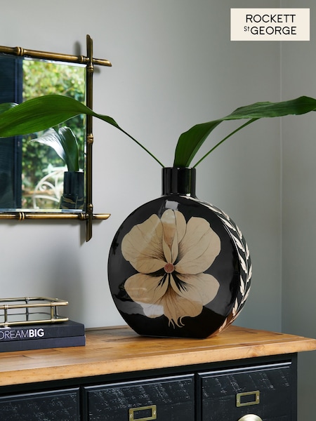 Rockett St George Black Floral Large Vase (N33591) | £55