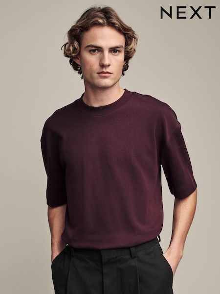 Burgundy Red Relaxed Fit Smart Soft Touch Heavyweight T-Shirt (N33603) | £18