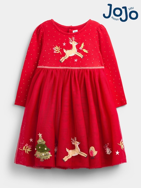 Red Christmas - Jojo Maman Bébé Appliqué Hem Combo Dress