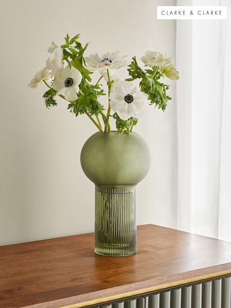 Clarke & Clarke Green Ribbed Round Vase (N33697) | £30