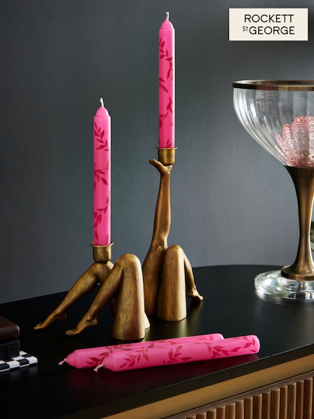 Rockett St George Set of 4 Pink Leaf Dinner Candles (N33728) | £12