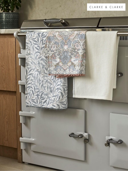 Clarke and Clarke Grey & Blush Pink William Morris Designs 100% Cotton Tea Towels Set 3 (N33738) | £24