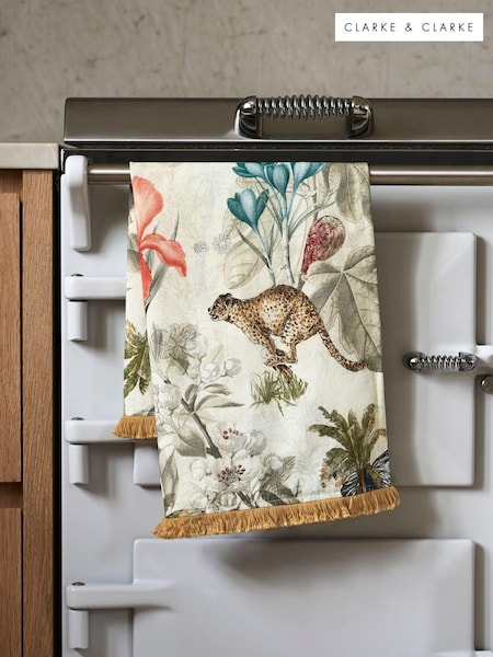 Clarke & Clarke Tropical Green/Natural Florence 100% Cotton Tea Towel (N33744) | £12