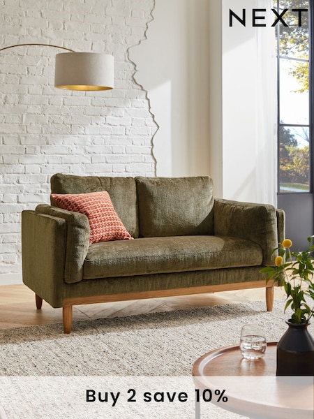 Plush Chenille Moss Green Kayden Compact 2 Seater Sofa In A Box (N33825) | £550
