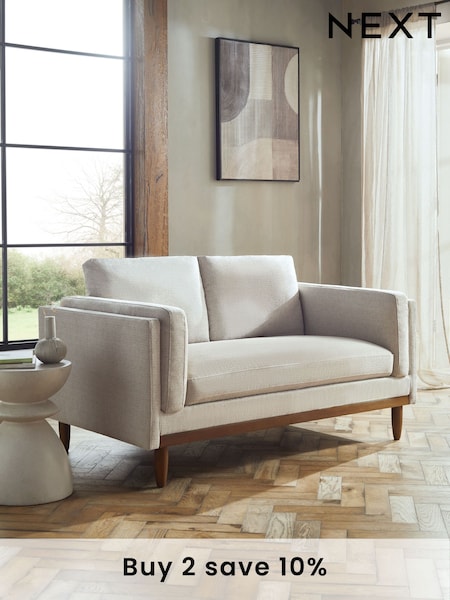 Tweedy Plain Light Natural Kayden Compact 2 Seater Sofa In A Box (N33826) | £525