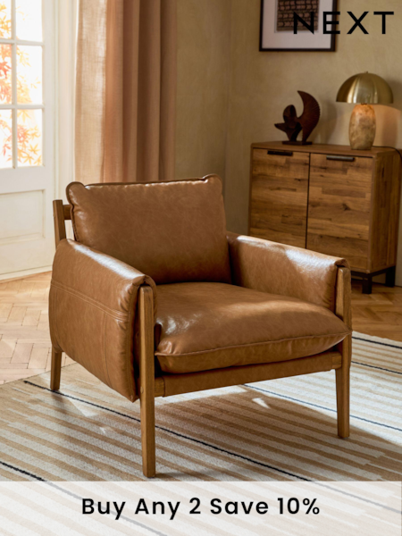 Vintaged Faux Leather Light Brown Colby Sling Accent Chair (N33833) | £399