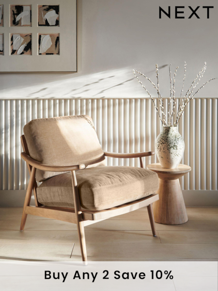 Fine Chenille Sand Natural, Light Oak Effect Frame Hampton Wooden Accent Chair (N33840) | £325
