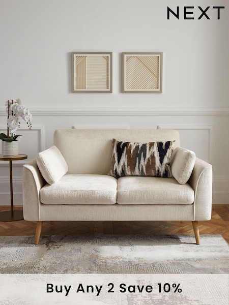 Plush Chenille Oyster Natural Mila Compact 2 Seater Sofa In A Box (N33844) | £499