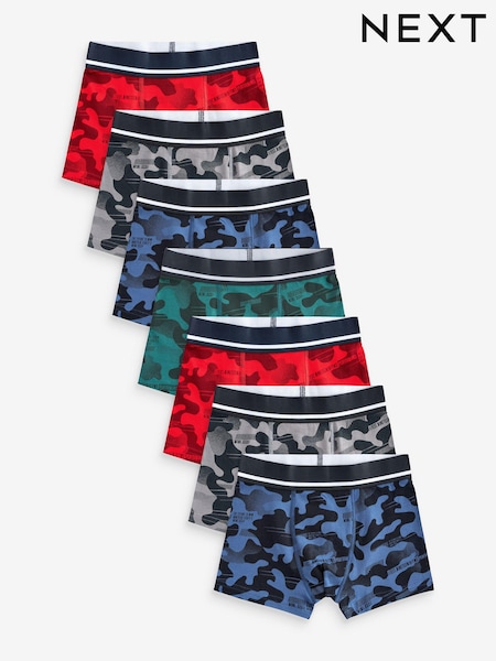 Red Blue Camoflague Trunks 7 Pack (3-16yrs) (N33974) | £19 - £24