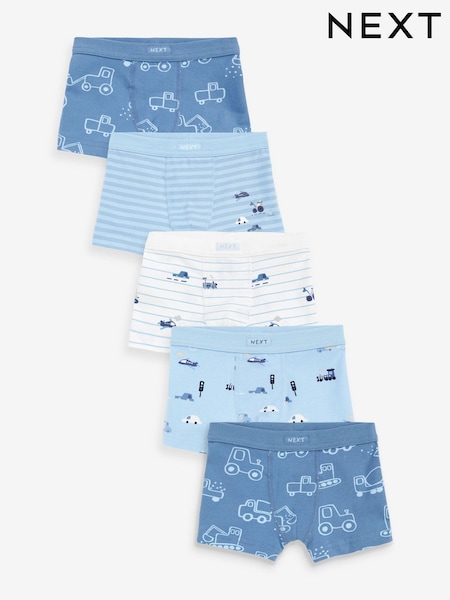 Blue Transport Soft Waistband Trunks 5 Pack (2-16yrs) (N34009) | £14 - £16