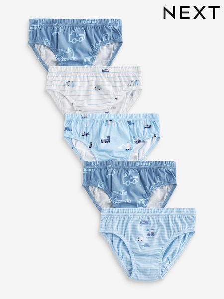 Blue Vehicle Print 100% Cotton Briefs 5 Pack (1.5-10yrs) (N34155) | £8 - £9