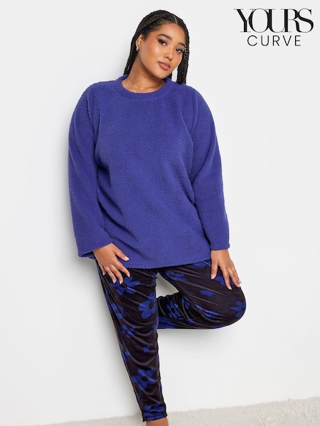 Yours Curve Purple Purple Daisy Fleece Loungewear Set (N34195) | £31