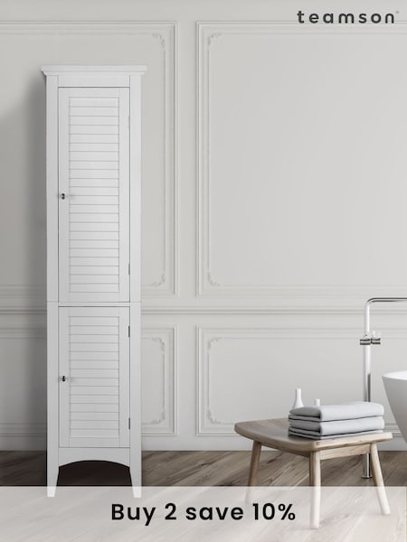 Teamson Home White Glancy Wooden Bathroom Tall Linen Storage Unit (N34365) | £160