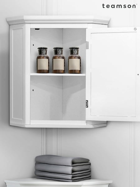 Teamson Home White Glancy Wooden Bathroom Storage Corner Wall Unit (N34366) | £90