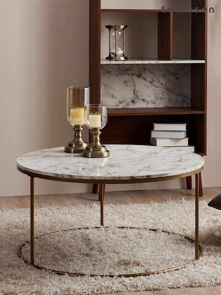 Teamson Home Brass Marmo Round Coffee Table with Faux Marble Top (N34380) | £165