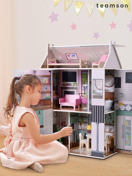 Teamson Home White Kids Mansion Wooden Interactive Doll House (N34390) | £125