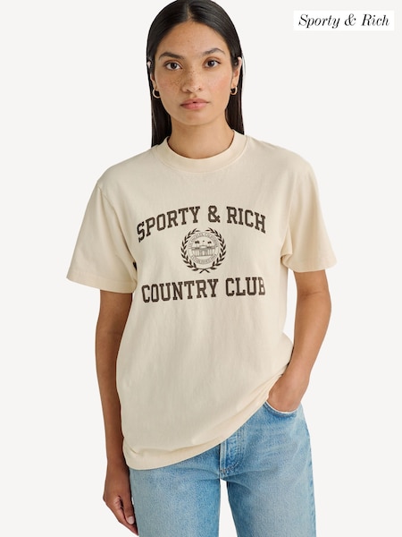 Sporty & Rich Cream Varsity Crest T-Shirt (N34632) | £55