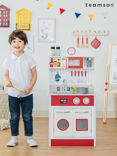 Teamson Home Red Madrid Interactive Wooden Play Kitchen Set (N34870) | £60