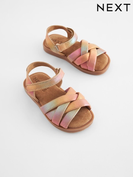 Pink Rainbow Leather Woven Sandals With Touch Fastening (N35110) | £22 - £25