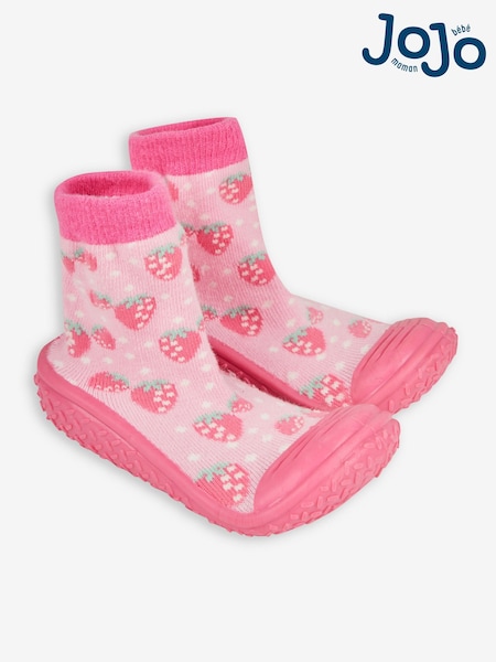 JoJo Maman Bébé Pink Strawberry Indoor Outdoor Slipper Socks (N35243) | £14.50