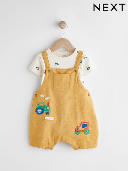 Yellow Tractor Baby Woven Dungarees and Bodysuit Set (0mths-2yrs) (N35643) | £8 - £9
