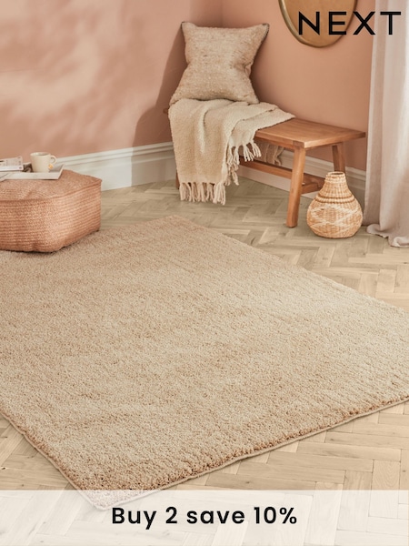 Natural Cosy Washable Shaggy Rug (N35694) | £25 - £150