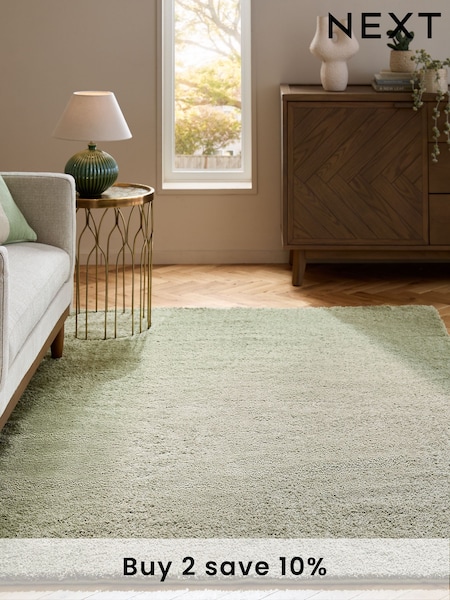 Sage Green Cosy Washable Shaggy Rug (N36294) | £25 - £150