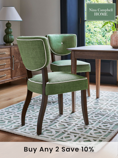 Nina Campbell Set of 2 Carmel Green Ashburn Walnut Effect Leg Dining Chairs (N36391) | £299