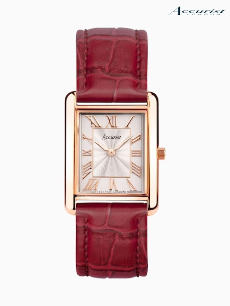 Accurist Ladies Gold Tone Rectangle Burgundy Leather Strap 26mm Watch (N36499) | £159