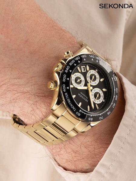 Sekonda Mens Circuit 39mm Analogue Gold Tone Watch With Case And Stainless Steel Bracelet With Dial (N37274) | £85